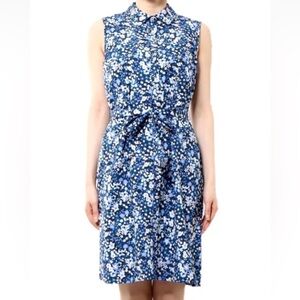 Tommy Hilfiger Navy Floral Sleeveless Cotton Button Up Tie Waist Dress New 10